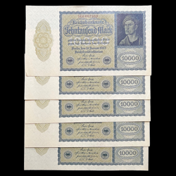 5X 1922 GERMANY 10000 MARK POST WW1 PRE WW2 BANKNOTE PAPER MONEY KAISER AU-UNC