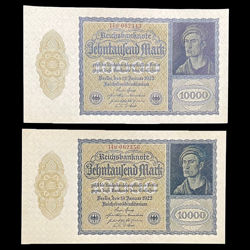 2X 1922 GERMANY 10000 MARK POST WW1 PRE WW2 BANKNOTE PAPER MONEY KAISER AU-UNC