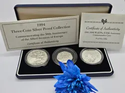 SILVER PROOF COIN COLLECTION, WW2 50TH ANNIVERSARY, MINT CONDITION