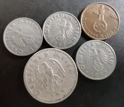 ADOLF HITLER ERA THIRD REICH NAZI 5 COIN LOT MIXED WW2 GERMAN ERA 25-417