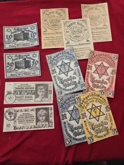 AUSTRIAN ANTI SEMITIC BUND JEWISH NOTGELD NOTES + GREEK MONEY WW2 WWII GERMAN