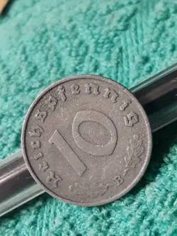 VINTAGE 1941 WW2 GERMAN 10 REICHSPFENNIG ,  WWII ERA DAMAGED COIN