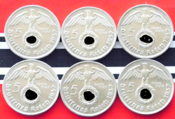GERMAN 6X 5 REICHSMARK 1937 A D E F G J SWASTIKA SILVER COIN 3RD WW2 COLLECTION