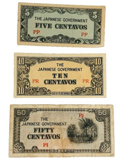 JAPAN OLD PAPER CURRENCY LOT OF 3 JAPANESE WW2 ERA ASIA NOTES WWII CENTAVOS