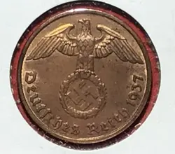 1937A GERMANY THIRD REICH SWASTIKA WORLD WAR 2! SWASTIKA! 2 PFENNIG! OLD COIN!