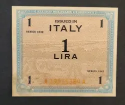 ITALY 1 LIRA SERIES 1943 WW2 ALLIED MILITARY CURRENCY BANKNOTE