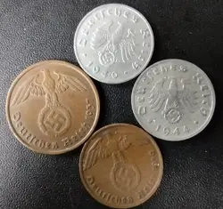 ADOLF HITLER ERA THIRD REICH NAZI 4 COIN LOT MIXED WW2 GERMAN ERA 25-420