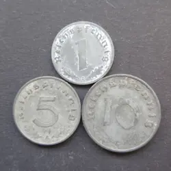 COMPLETE ZINC WARTIME COINSET OF GERMANY 1940 - 1944 EMERGENCY COINAGE WW2 (38)