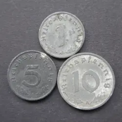 COMPLETE ZINC WARTIME COINSET OF GERMANY 1940 - 1944 EMERGENCY COINAGE WW2 (37)