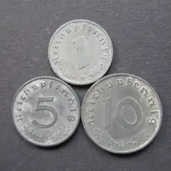 COMPLETE ZINC WARTIME COINSET OF GERMANY 1940 - 1944 EMERGENCY COINAGE WW2 (35)