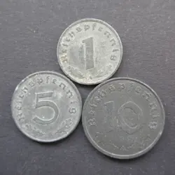 COMPLETE ZINC WARTIME COINSET OF GERMANY 1940 - 1944 EMERGENCY COINAGE WW2 (31)