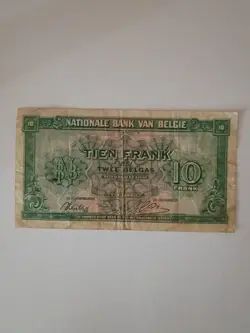 BELGIUM 10 FRANK BANKNOTE 1943 WWII WW2 BELGIQUE, VINTAGE WORLD WAR TWO ERA