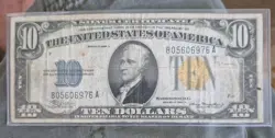 1934-A NORTH AFRICA $10 U.S. DOLLAR BILL VF+ YELLOW SEAL WW2
