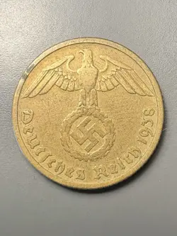 1938 D GERMANY 10 PFENNIG COIN WW2 ERA REICHSPFENNIG EAGLE COIN