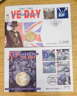 TWO 1995 50TH ANNIVERSARY OF VE DAY WW2 COIN COVERS