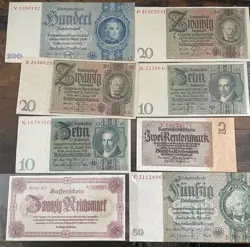 LOT 8 GERMANY WEIMAR THIRD REICH REICHSMARK NOTES PAPER CURRENCY NICE SHAPE WW2