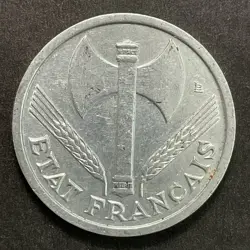 FRANCE 1942 COIN 1 FRANC ETAT FRANCAIS VICHY FRENCH STATE WWII WW2 WORLD COIN
