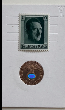 WWII WW2 WK2 1 REICHSPFENNIG MNZE UND BOGEN BRIEFMARKE ADOLF HITLER STAMP GREEN