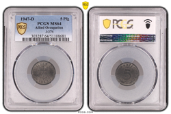PCGS MS64 5 PFENNIG 1947 D ALLIED OCCUPATION GERMANY J-374 COIN WW2 5 PFG UNC