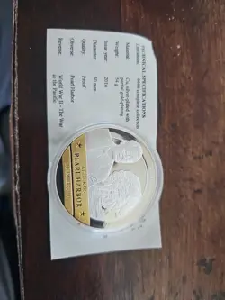 PEARL HARBOR COIN WW2  FDR- SILVER PLATED W/ PARTIAL GOLD PLATING AMERICAN MINT