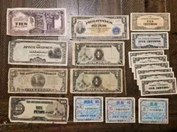 JAPANESE GOVERNMENT 1, 5, 10 PESO, YEN AND CENTAVOS, WW2 CURRENCY NOTES