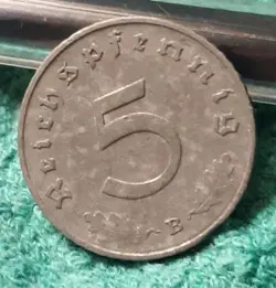 1940 GERMAN 5 REICHSPFENNIG ,WWII, WW2 GERMANY, CIRCULATED SEE PHOTOS!!
