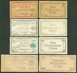 4 PCS. US PHILIPPINES 1- 20 PESOS NEGROS WW2 EMERGENCY CURRENCY SER. 1943