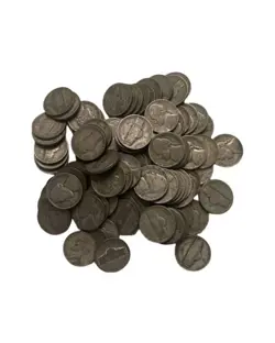 100 SILVER WORLD WAR 2 NICKEL JEFFERSON 5C FIVE CENT 1942 TO 1945 P D S