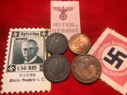 NAZI REICH COIN STAMP LOT SET 1,2,5 PFENNIG WW2 & WEST GERMAN DR. FRICK STAMP