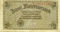 CURRENCY GERMANY 1939 WW2 FASCISM WAR ERA 2 REICHMARK ZWEI WORN CIRCULATED