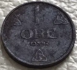 1 ØRE 1942 NORWEGEN 🇳🇴 HAAKON VII WW2 GERMAN OCCUPATION KM# 387