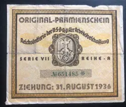 GERMANY 1936 WW2 GERMAN REICHSLOTTERIE LOTTERY TICKET