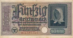 CURRENCY GERMANY 1939 WW2 FASCISM WAR ERA RIECHSMARK FUNFZIG 50 CIRC POOR WORN