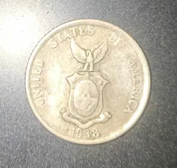 1938-M US-PHILIPPINES TWENTY CENTAVOS SILVER COIN WW2 COIN
