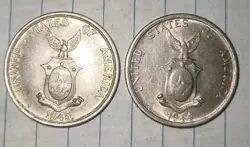 1944-1945 S US-PHILIPPINES COMMONWEALTH FIFTY CENTAVOS SILVER COIN WW2 ERA 2 PCS