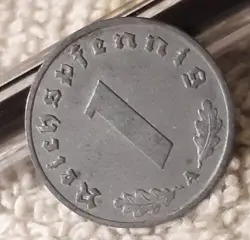 GERMAN 1 REICHSPFENNIG ~ GERMANY ~ VINTAGE WW2 1PF COIN 1943 A, ☆ WITH FLAWS ☆☆☆