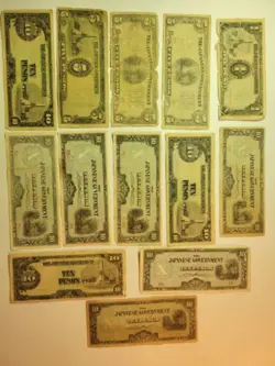 COLLECTION OF WW2 OCCUPATION NOTES CURRENCY FROM THE PACIFIC 13 TOTAL