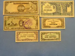 WW 2 LOT OF 6 PHILIPINES PAPER CURRENCY NOTES JAPANESE OCCUPATION WWII 1941-43 B