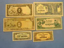 JIM WW 2 LOT OF 6 PHILIPINES PAPER CURRENCY NOTES JAPANESE OCCUPATION WWII A