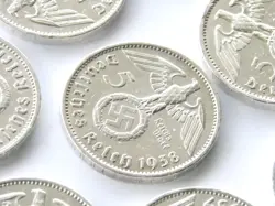 GERMAN LOT 10X COINS 5 REICHSMARK 1936 - 1939 SWASTIKA SILVER 3RD REICH WW2 MARK