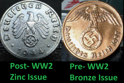 NAZI GERMANY PRE AND POST WW2 RARE COIN SET 1 REICHSPFENNIG THIRD REICH PFENNIG