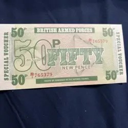 POST WW2 WWII BRITISH ARMY 50 PENCE BANKNOTE, CURRENCY GREAT BRITAIN MEMORABILIA