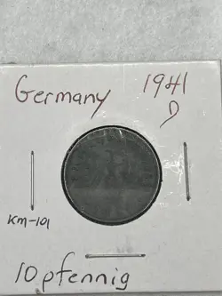 1941D GERMANY THIRD REICH SWASTIKA WORLD WAR 2! 10 PFENNIG! OLD GERMAN COIN!