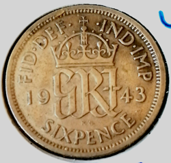 KING GEORGE VI SILVER SIXPENNY 6D WW2 COIN ( DATED 1943 ) MINT COND AJ130