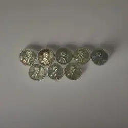 LOT OF  8 U.S. WHEAT PENNIES 1943 WW2 LINCOLN STEEL CENT COINS