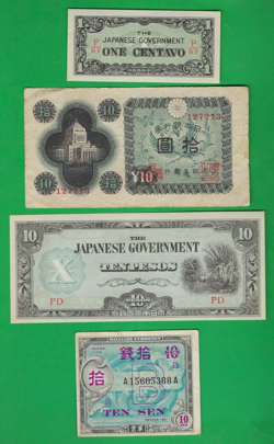 JAPAN  1942 - 1946 ~ WITH WW2 MILITARY MONEY ~ 4 X PAPER MONEY LOT # 7962 (*-*)