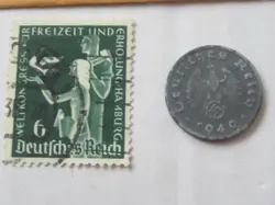 1940 - WW2 NAZI ONE REICHSPFENNIG COIN & STAMP  (1940-D COIN   
