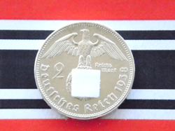 GERMAN COIN 2 REICHSMARK 1938 A SWASTIKA HINDENBURG SILVER 3RD REICH WW2 MARK BU