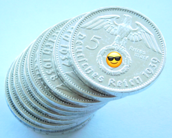 GERMAN LOT 10X 5 REICHSMARK 1936 - 1939 SWASTIKA SILVER COINS 3RD REICH WW2 MARK