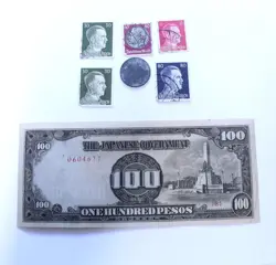 WW2 GERMAN MONEY COIN 10 REICHSPFENNIG STAMPS THIRD REICH HITLER W/ OCCUPED $100